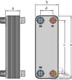 Габаритный чертеж теплообменника Alfa Laval CB76